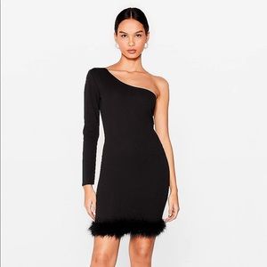 Nasty Gal Feather One Shoulder Mini Dress